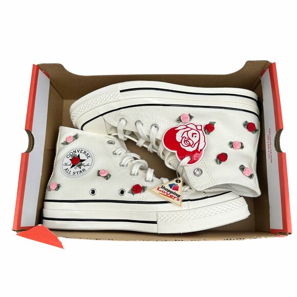 🌹Converse Chuck 70 Valentine 3D Rose Embroidered Hi 6 Men's Beige Heart A10637C - Picture 7 of 11